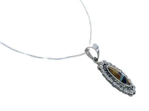 Southwest Multicolor Inlay Sterling Silver Box Chain Necklace Set JX129096